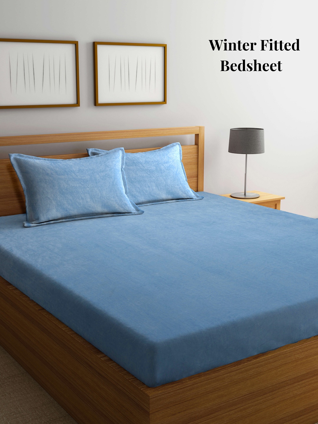 

Arrabi Blue 250 TC King Fitted Woollen Bedsheet with 2 Pillow Covers