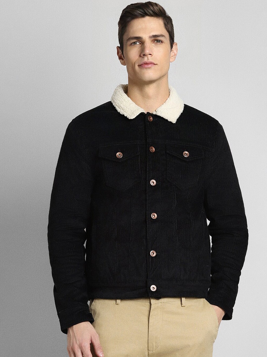

SIMON CARTER LONDON Long Sleeves Pure Cotton Open Front Jacket, Black