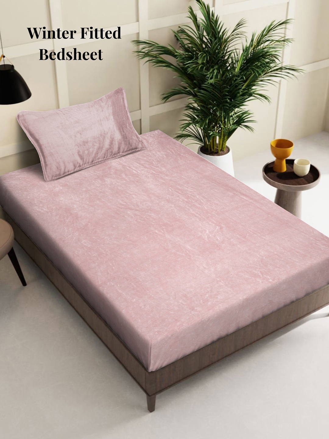 

Arrabi Pink 300 TC Single Fitted Woollen Bedsheet with 1 Pillow Cover