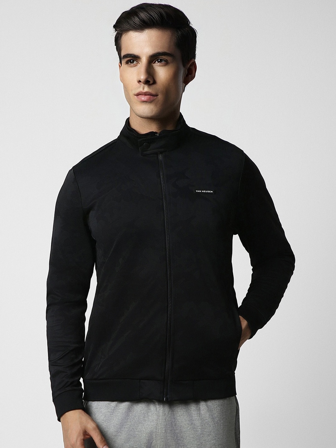 

Van Heusen Flex Camouflage Printed Sporty Jacket, Black
