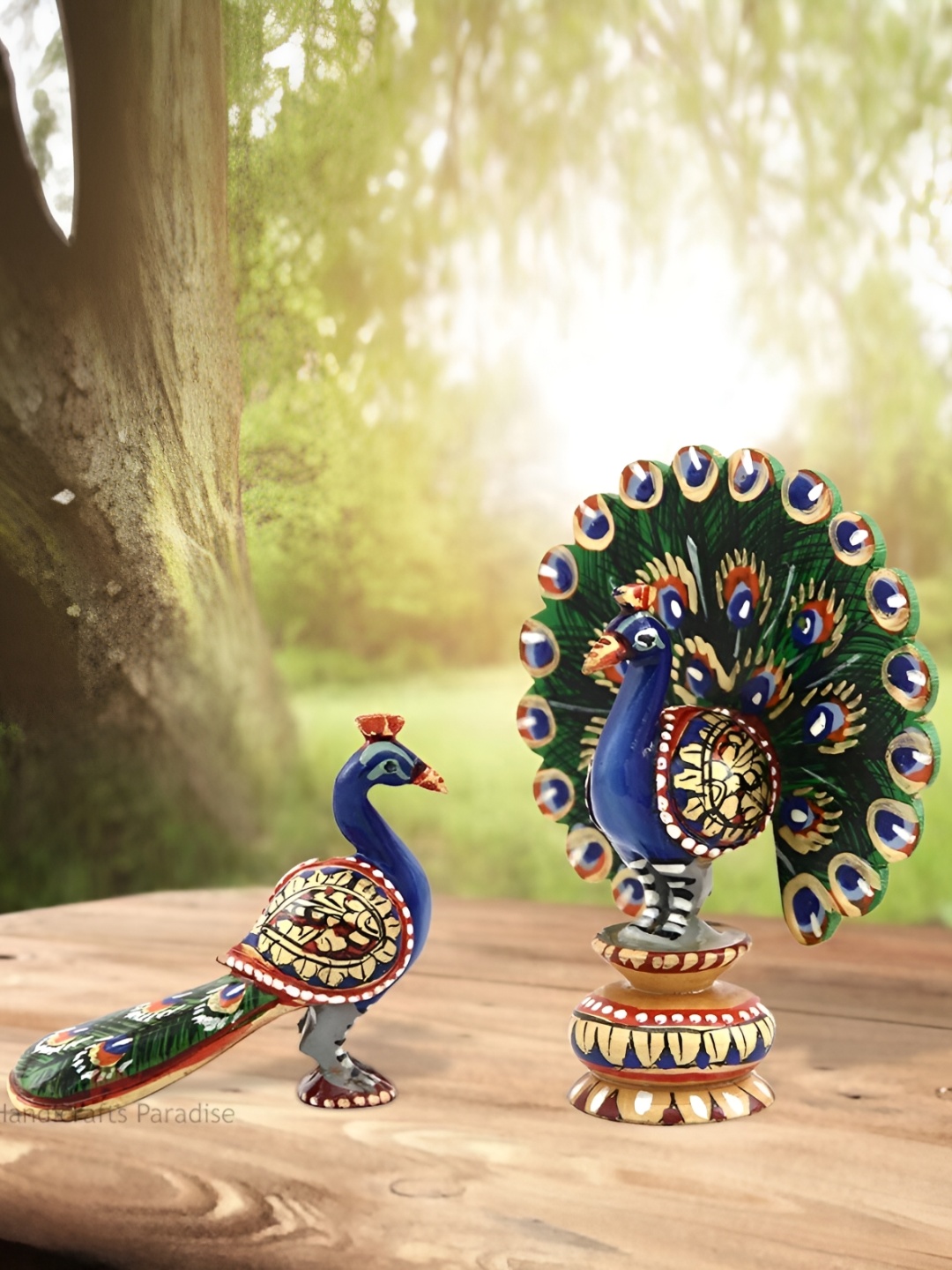 

HANDICRAFTS PARADISE Blue 2 Pieces Peacock Showpiece