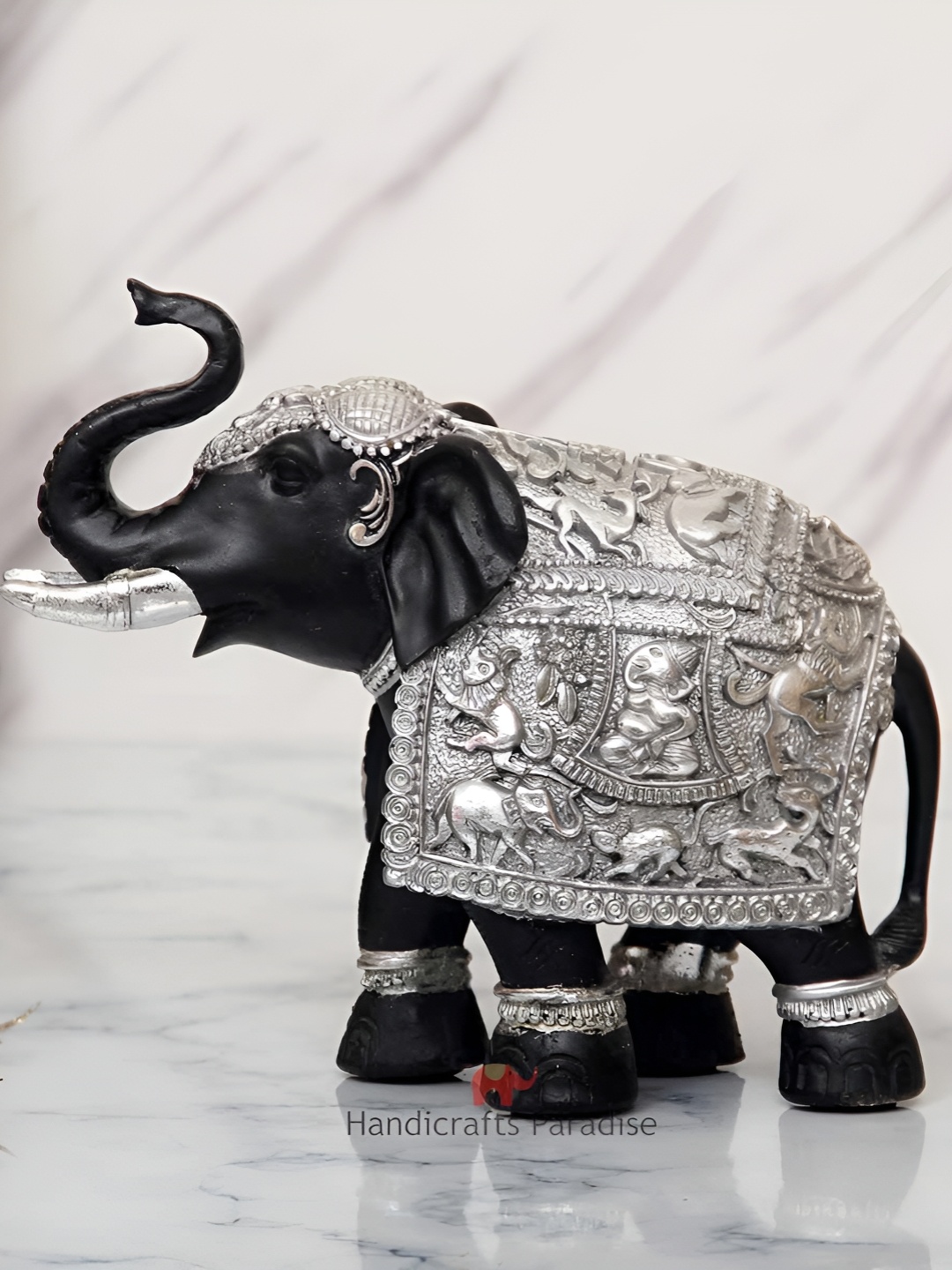 

HANDICRAFTS PARADISE Black & Silver-toned Elephant Showpiece
