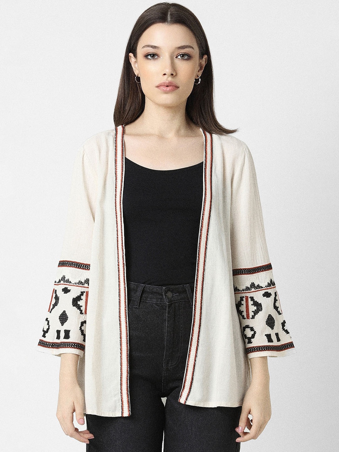 

Van Heusen Woman Geometric Printed Open Front Shrug, White