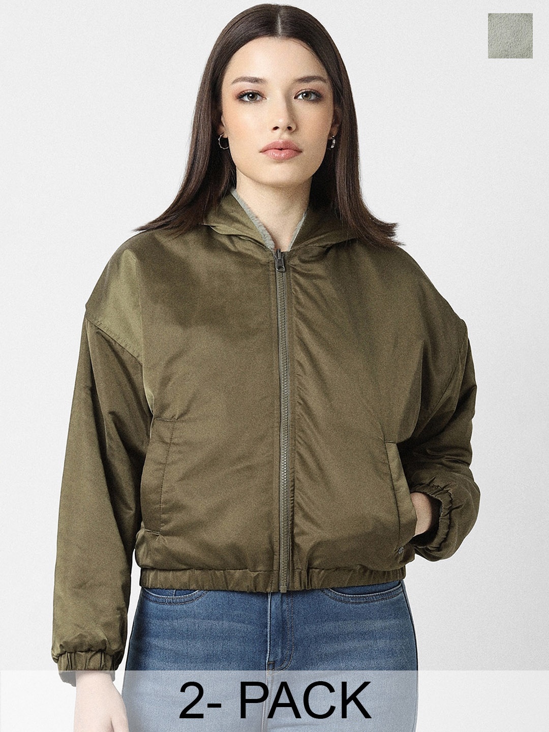 

Van Heusen Woman Reversible Crop Bomber Jacket, Grey