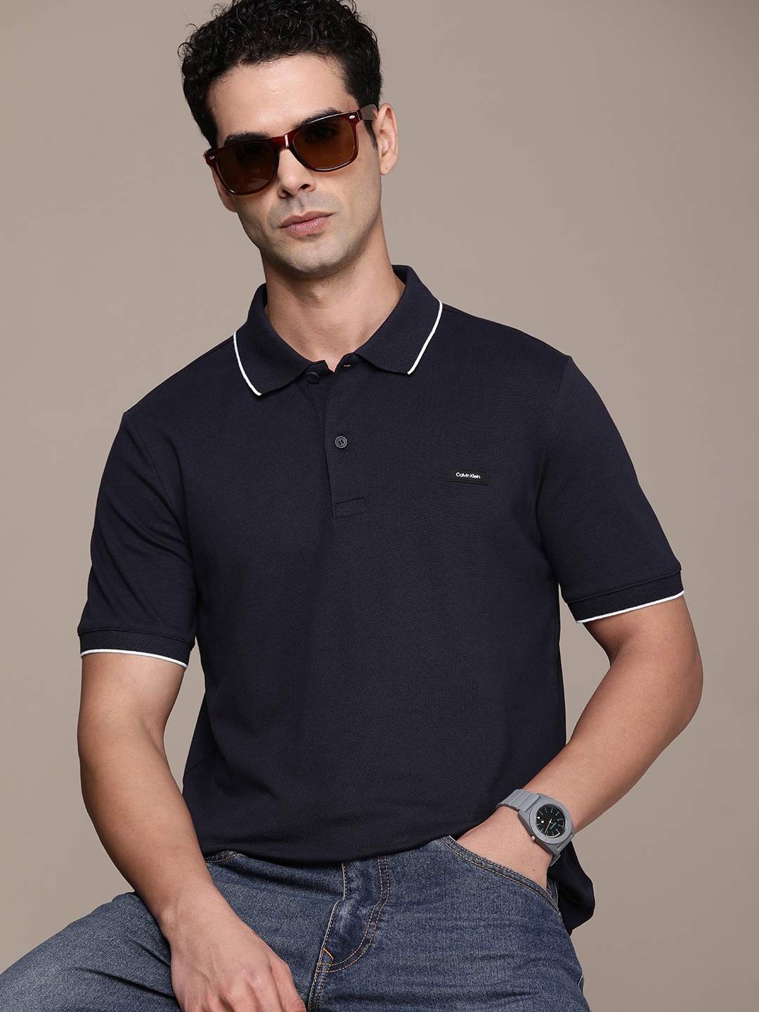 

Calvin Klein Jeans Solid Polo Collar Slim Fit T-shirt, Navy blue