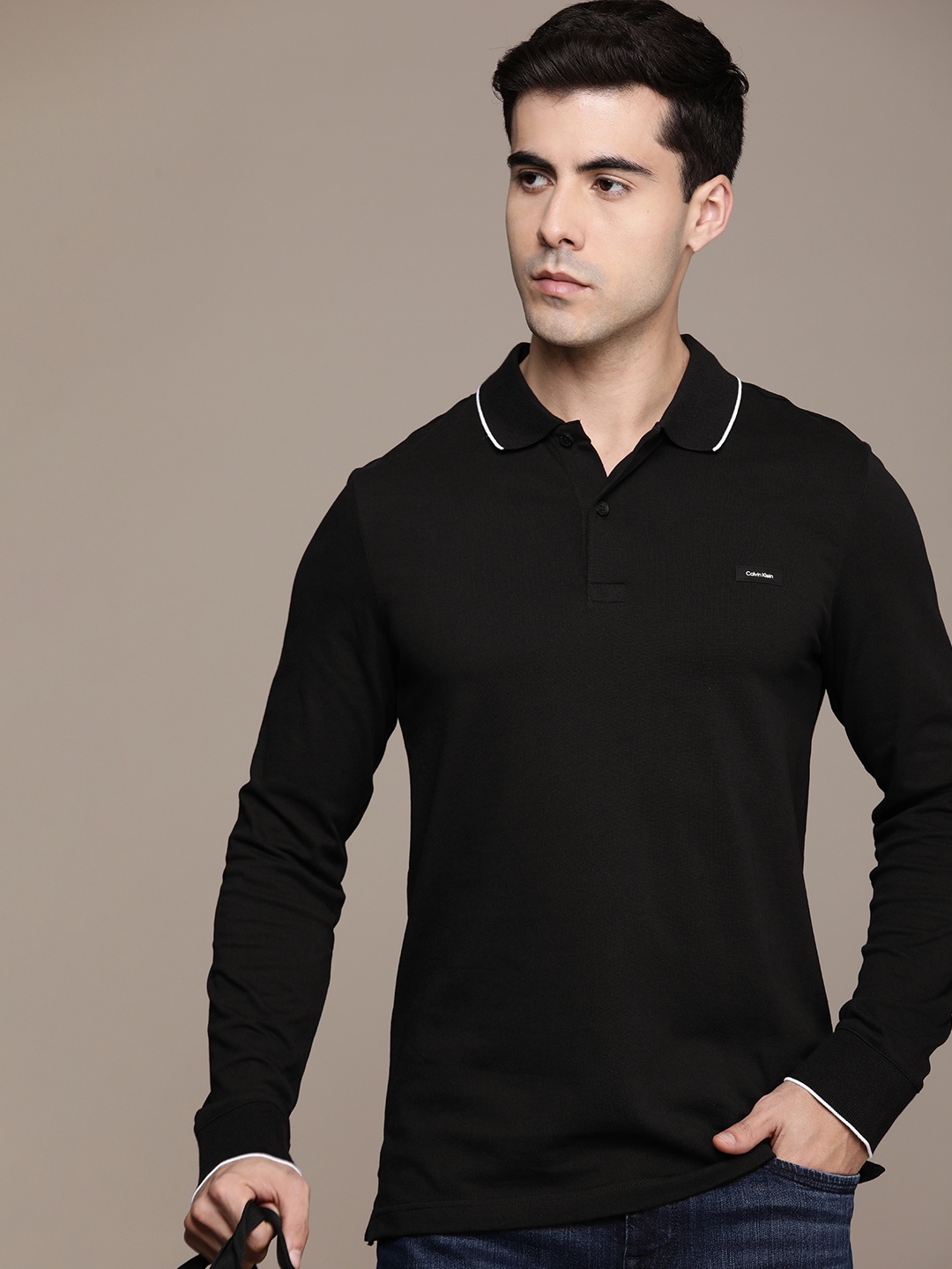 

Calvin Klein Jeans Men Polo Collar Slim Fit T-shirt, Black