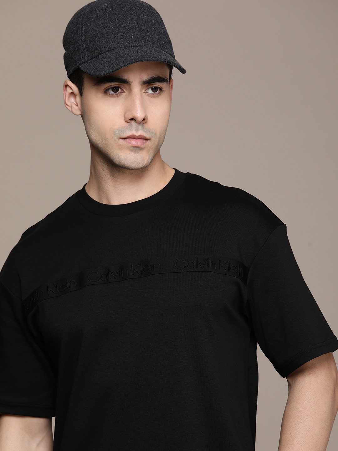 

Calvin Klein Jeans Raised Brand Logo Taping Pure Cotton T-shirt, Black