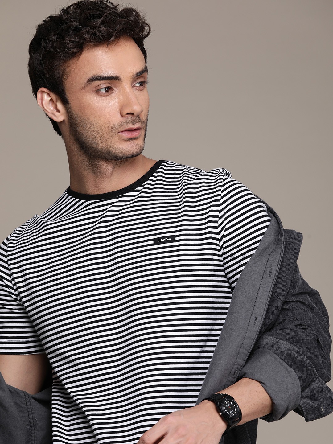 

Calvin Klein Jeans Striped Pure Cotton T-shirt, Black