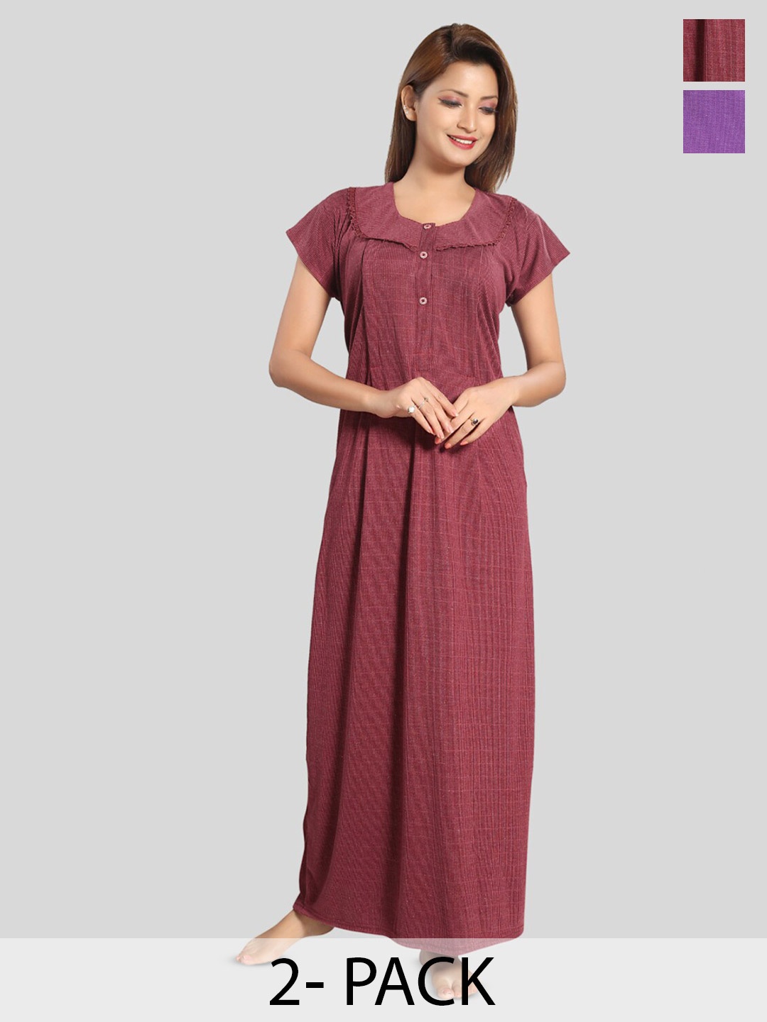 

Fabme Pack Of 2 Striped Maternity Maxi Nightdress, Brown