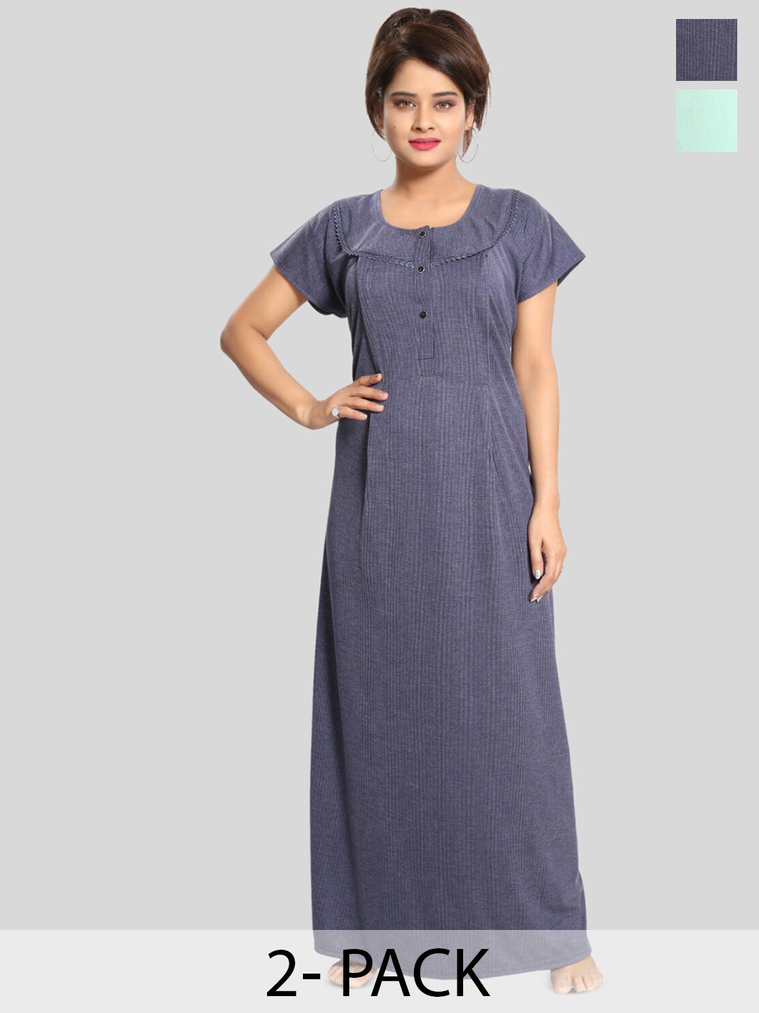 

Fabme Pack Of 2 Striped Maternity Maxi Nightdress, Blue