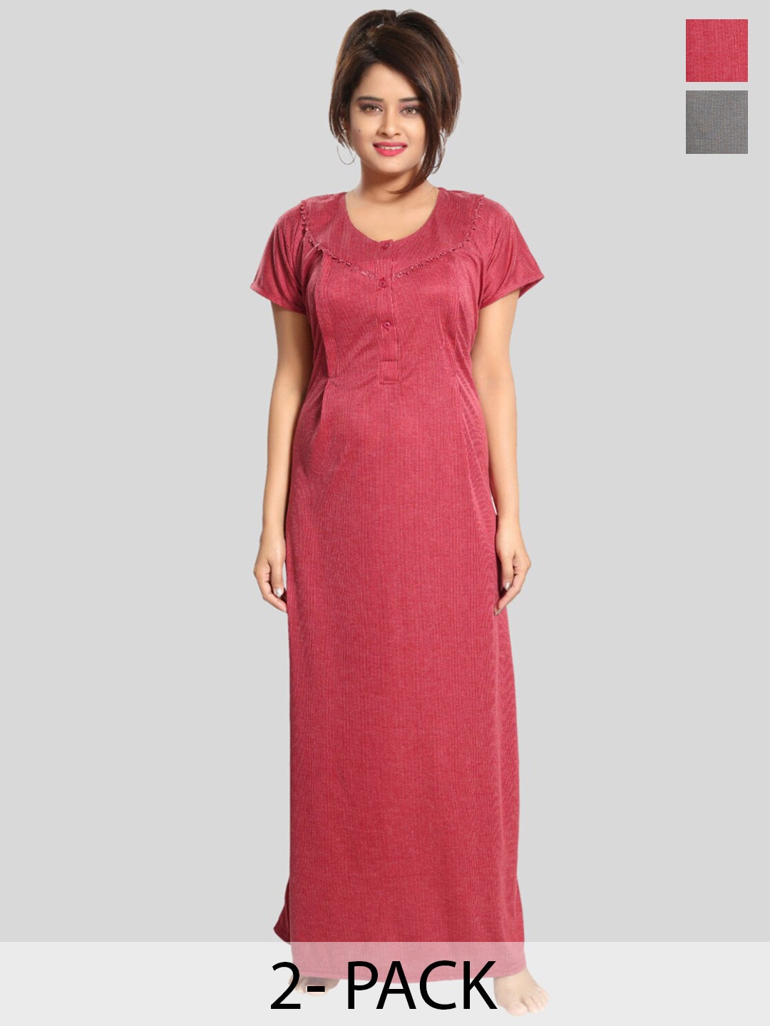 

Fabme Pack Of 2 Striped Maternity Maxi Nightdress, Red