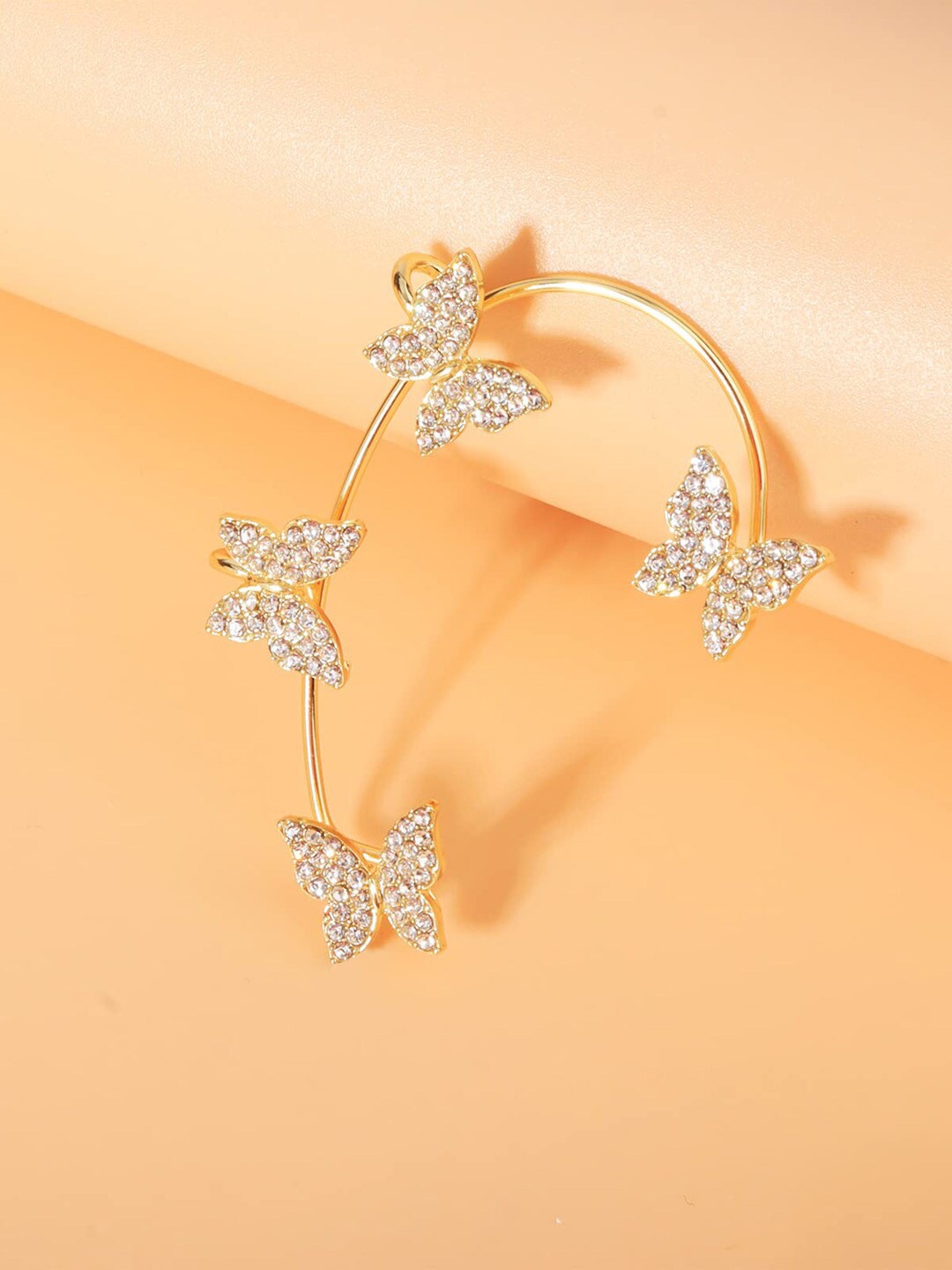 

FIMBUL Gold-Plated Stones-Studded Butterfly-Shaped Ear Cuff Earrings