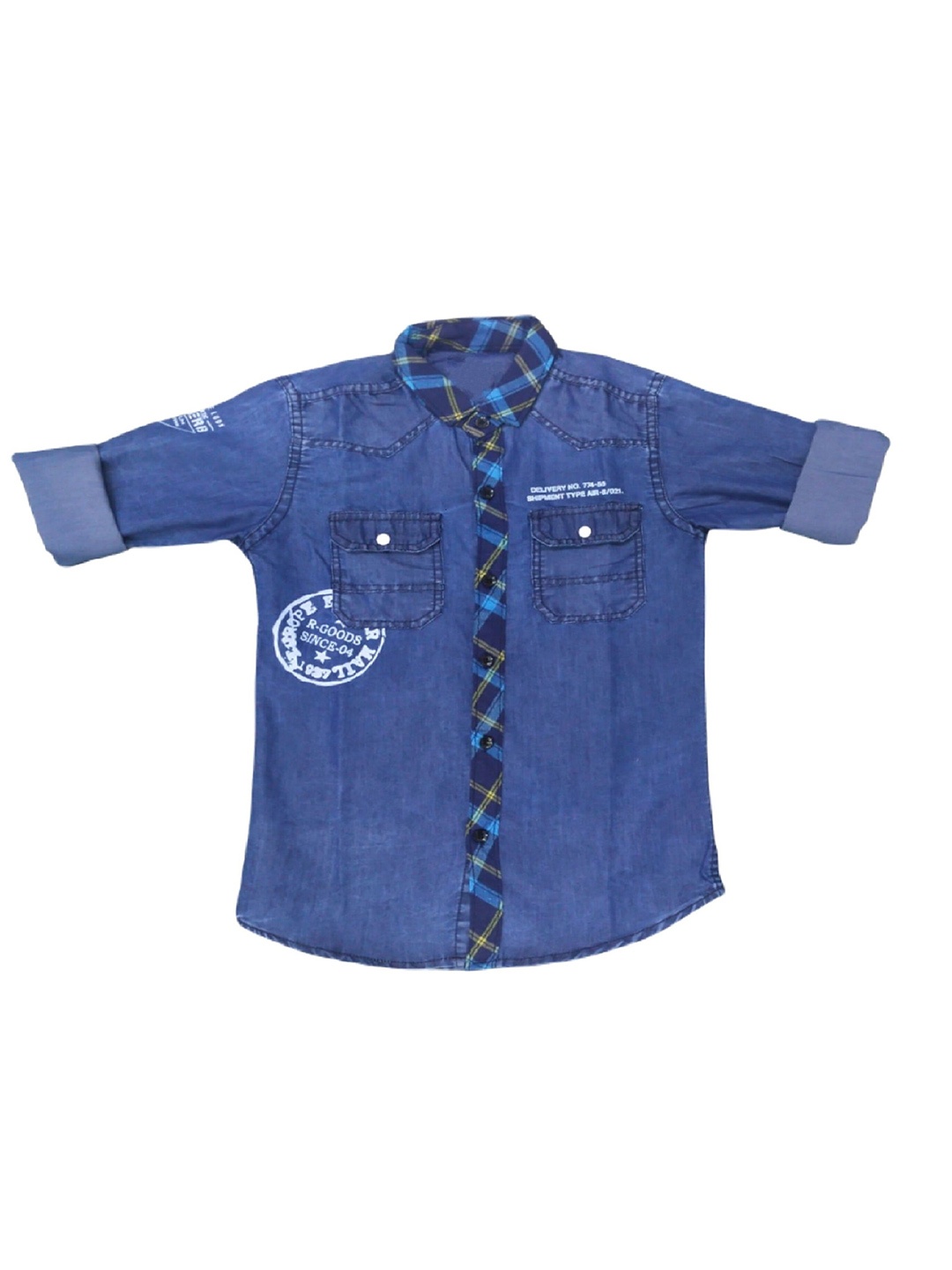 

BAESD Boys Comfort Typography Printed Spread Collar Cotton Denim Casual Shirt, Blue