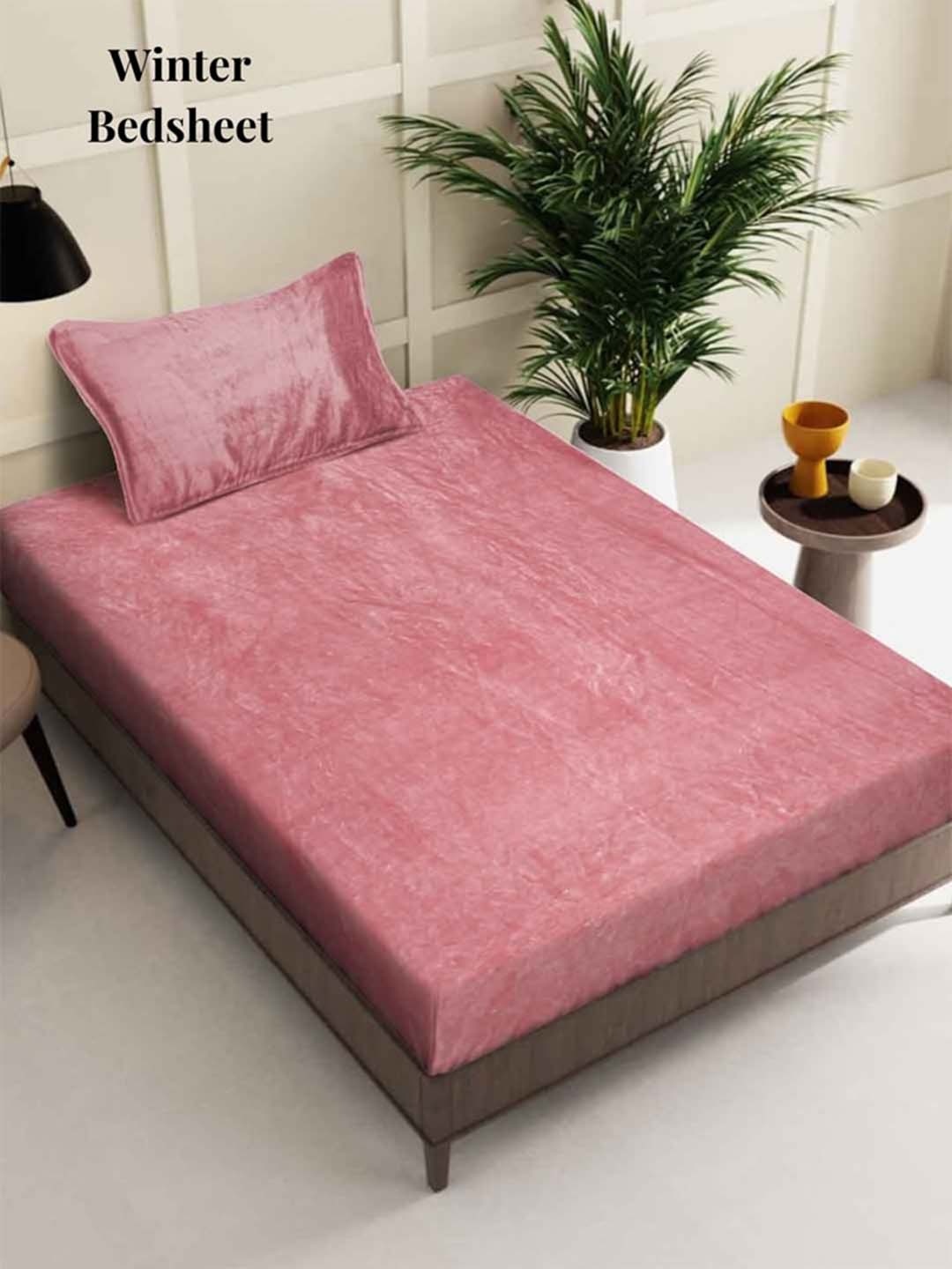 

Arrabi 300 TC Single Woollen Bedsheet with 1 Pillow Cover, Pink