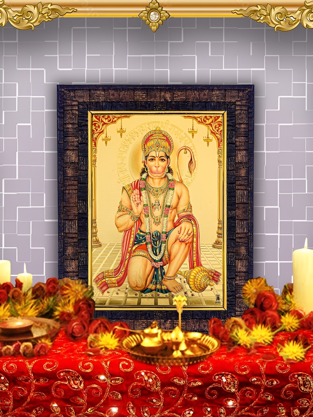 

Hawai Black & Yellow Hanuman Ashirwad Gold Plated Wooden Wall Photo Frames