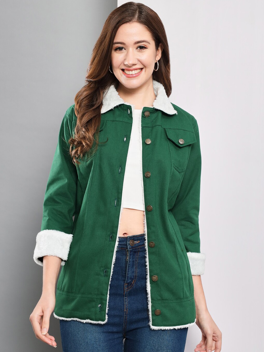 

Funday Fashion Spread Collar Longline Cotton Tailored Jacket, Teal