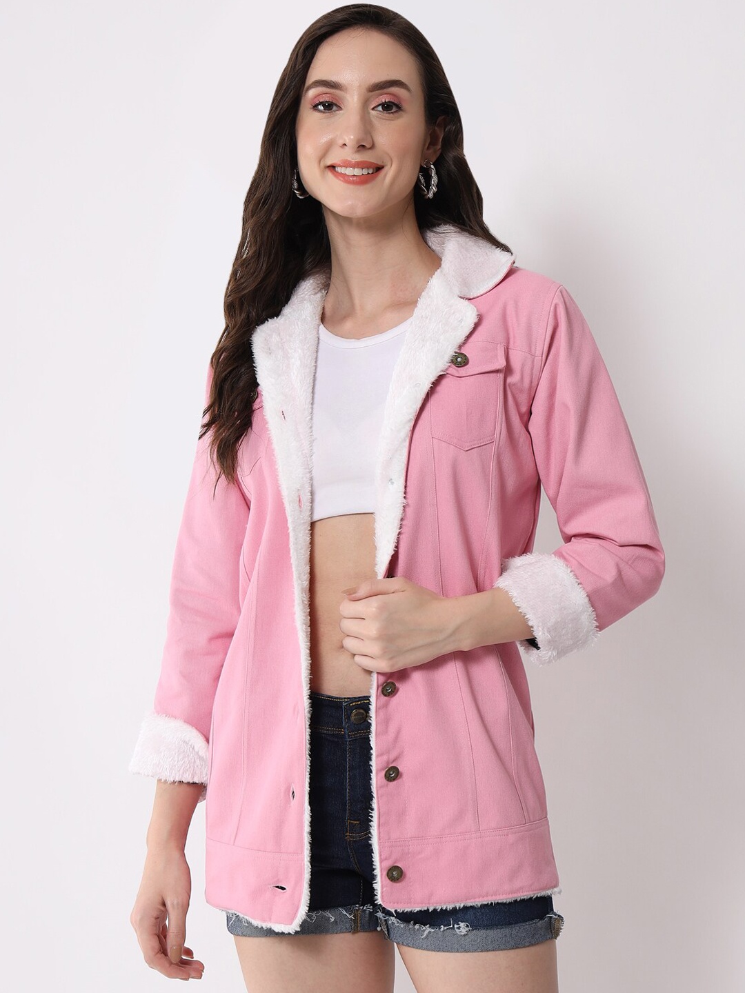 

Funday Fashion Spread Collar Longline Cotton Tailored Jacket, Pink