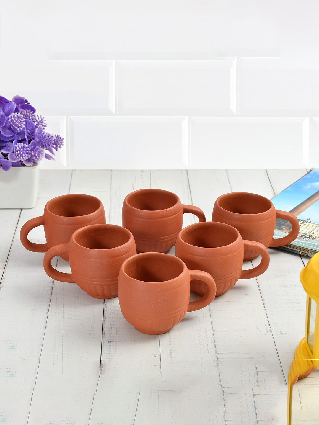 

CLIO'S HERITAGE STORE Brown 6 Pieces Textured Ceramic Matte Cups 150 Ml