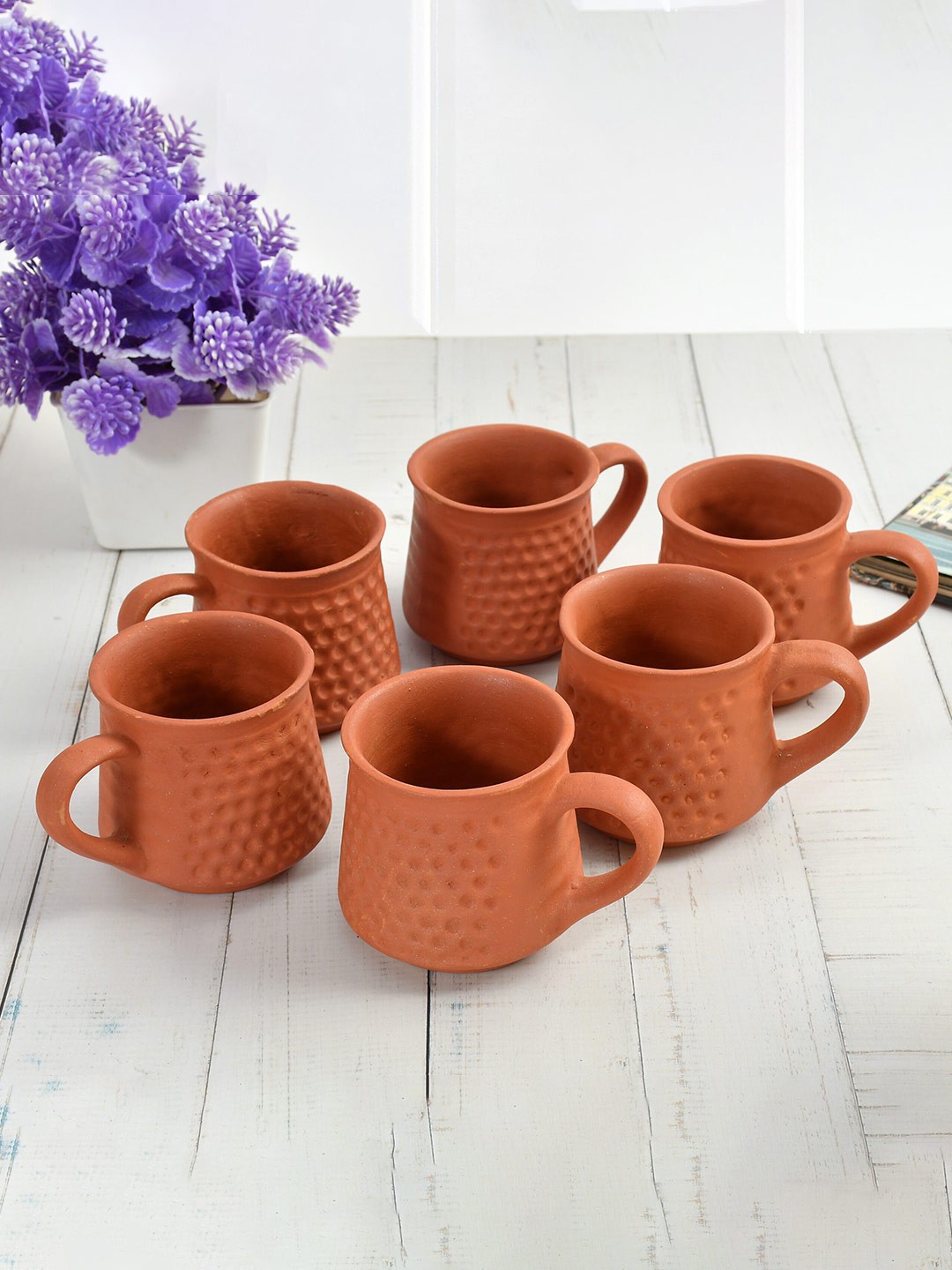 

CLIO'S HERITAGE STORE Brown 6 Pieces Textured Ceramic Matte Cups 150 Ml