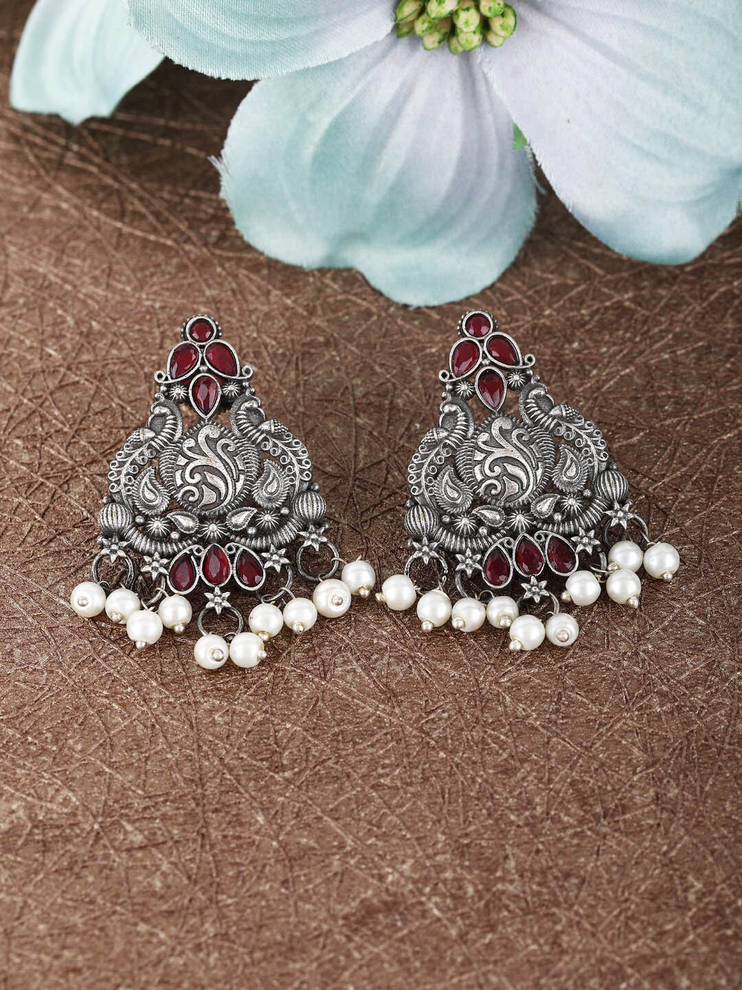 

Sangria Silver-Plated Oxidised Drop Earrings
