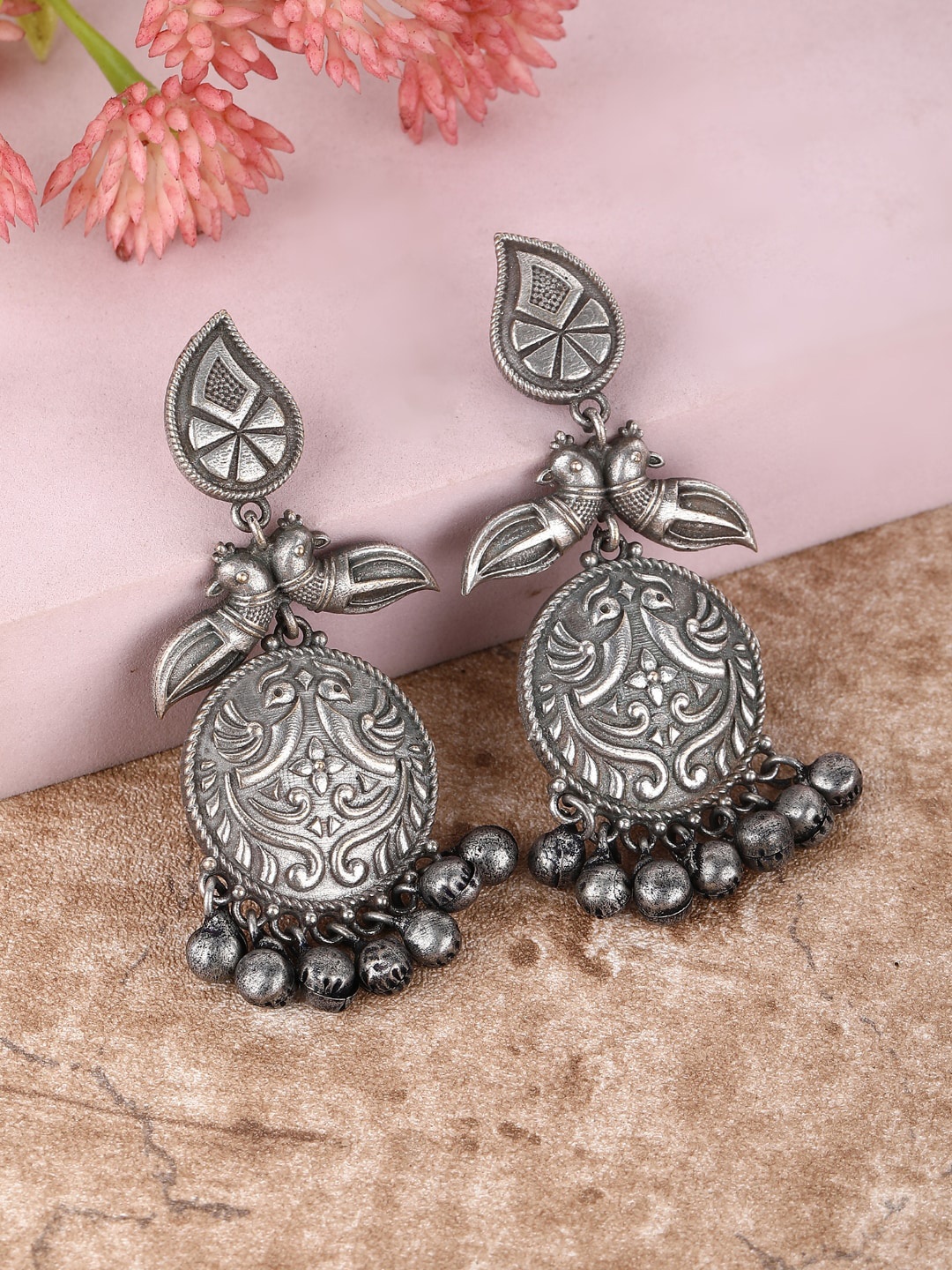 

Sangria Silver-Plated Oxidised Drop Earrings