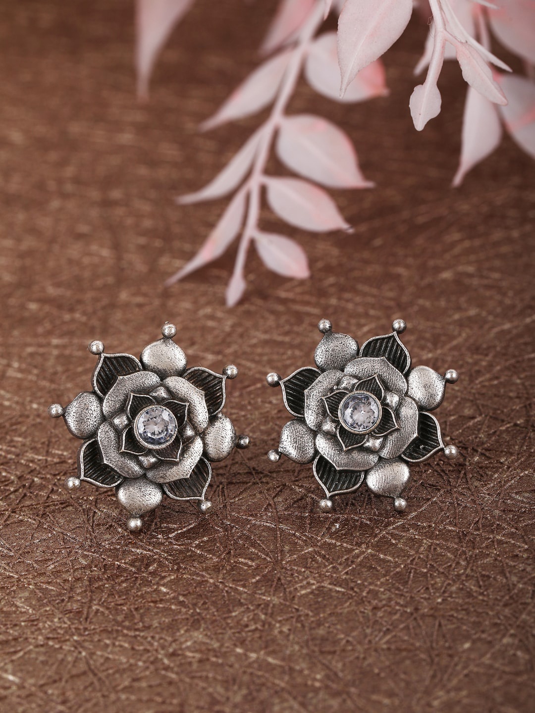 

Sangria Silver Plated Oxidised Studs Earrings