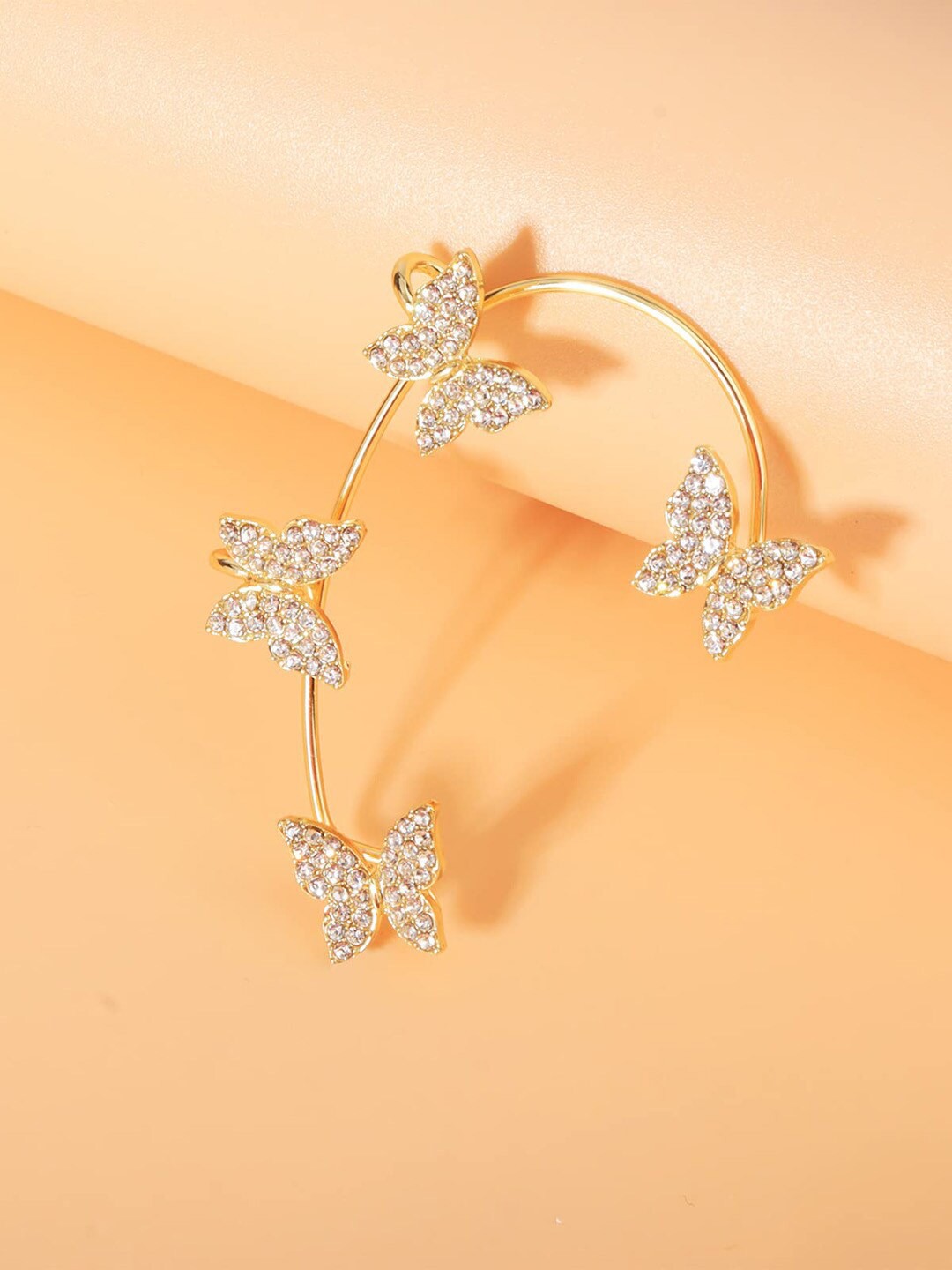 

Krelin Gold-Plated Stones-Studded Butterfly- Shaped Cuff Earrings