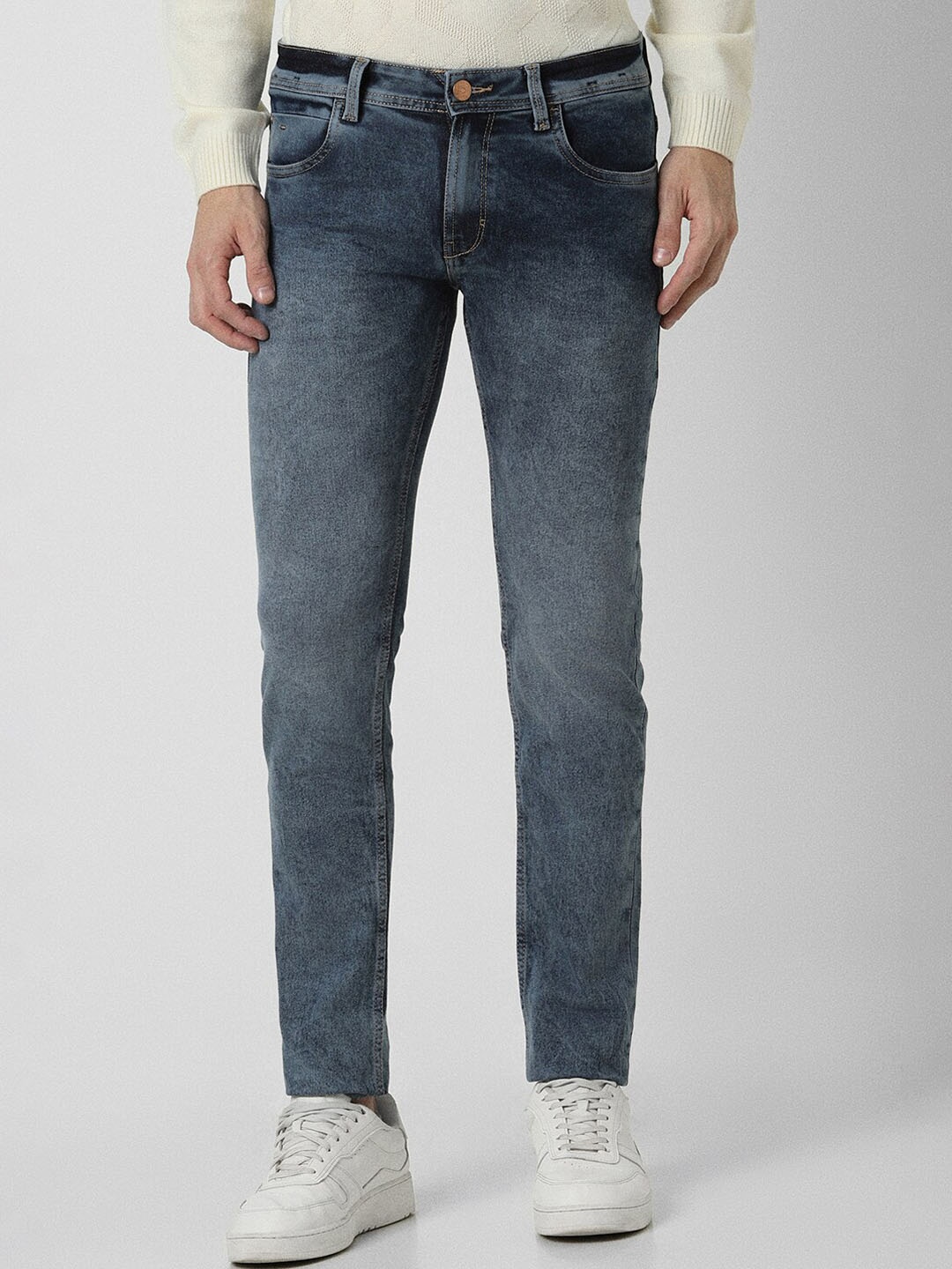 

Peter England Casuals Men Skinny Fit Mid-Rise Heavy Fade Stretchable Jeans, Blue
