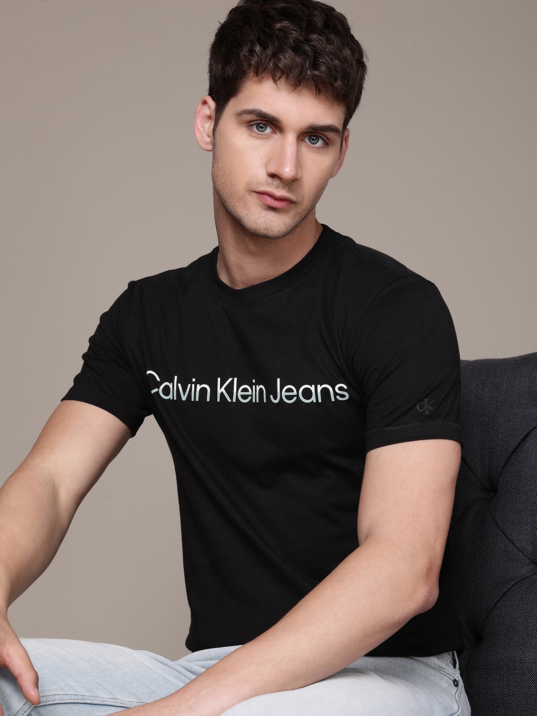 

Calvin Klein Jeans Brand Logo Printed Pure Cotton T-shirt, Black