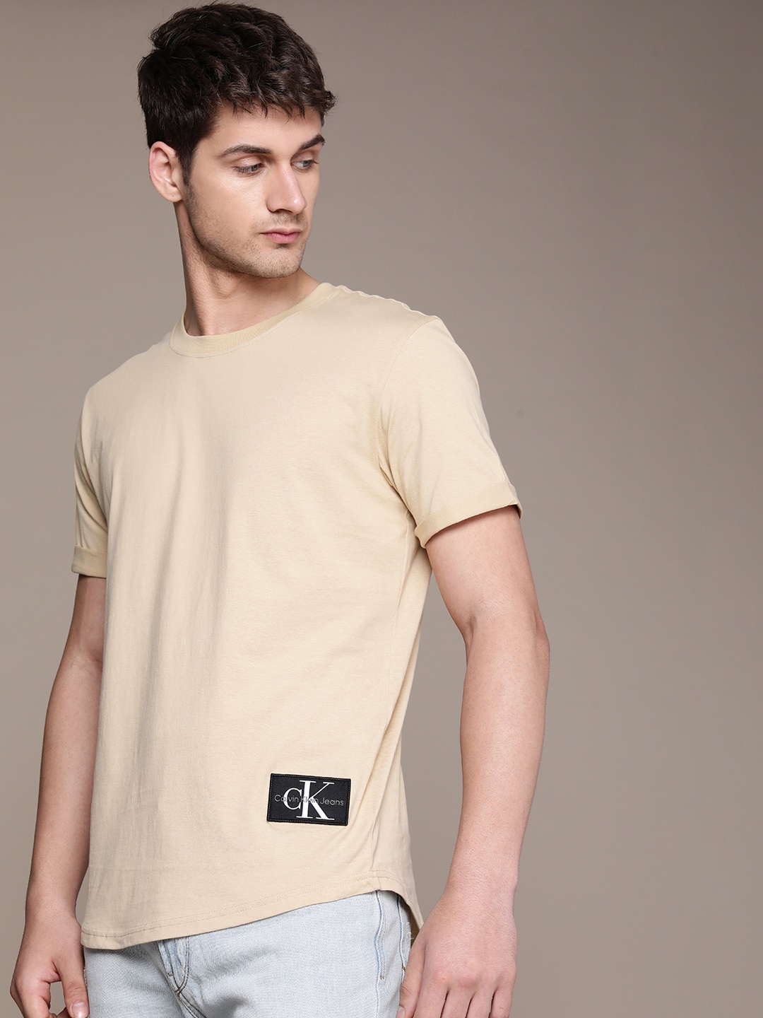 

Calvin Klein Jeans Pure Cotton T-shirt with Applique, Beige