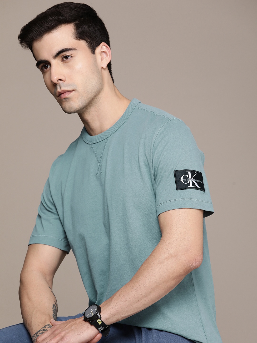 

Calvin Klein Jeans Men Pure Cotton T-shirt, Blue