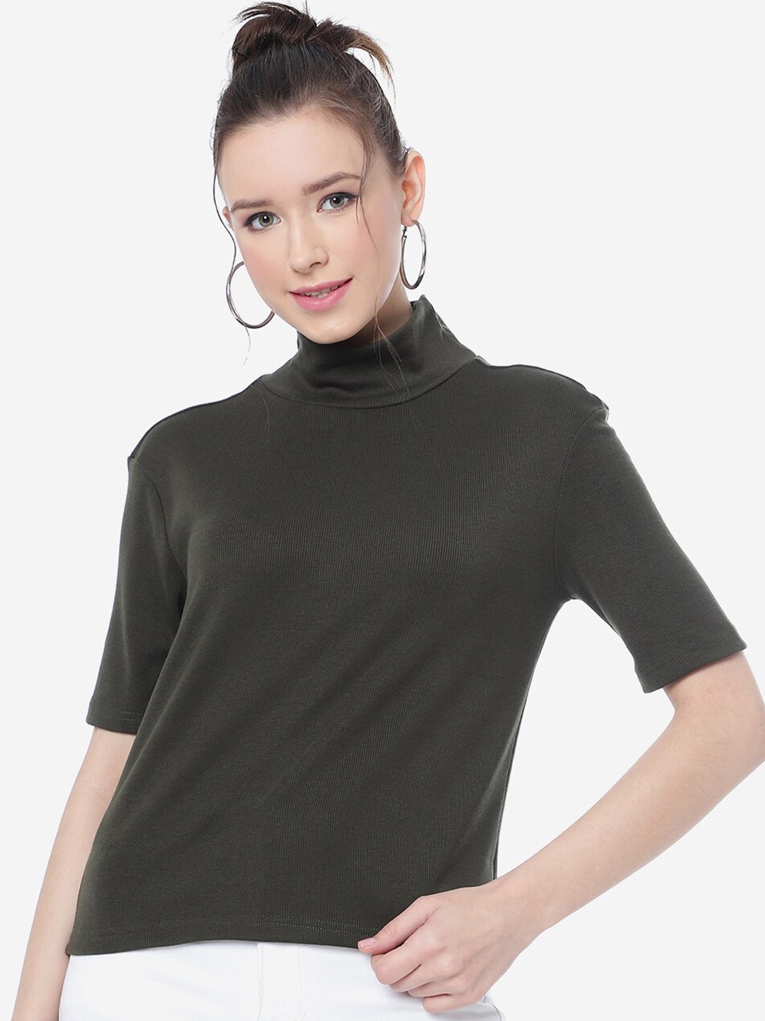 

J Turritopsis Ribbed High Neck T-shirt, Olive