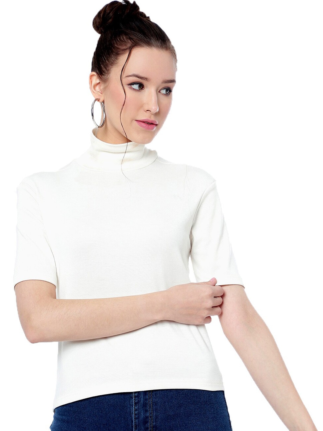 

J Turritopsis Ribbed High Neck T-shirt, White