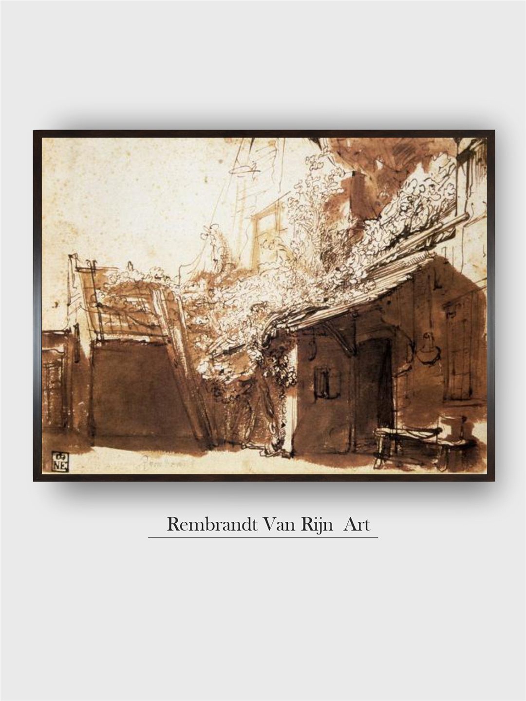 

The Art House Dutch Beige Peasant House Painting Wall Art, Black
