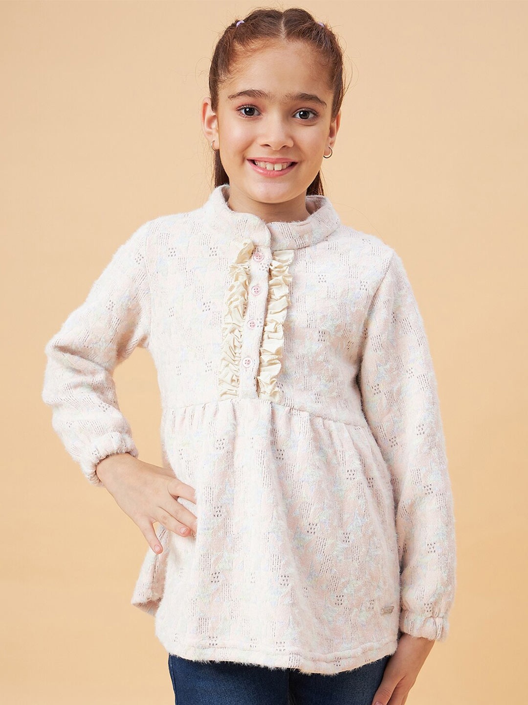 

Ben & Joe Self Design Ruffled Peplum Top, Pink