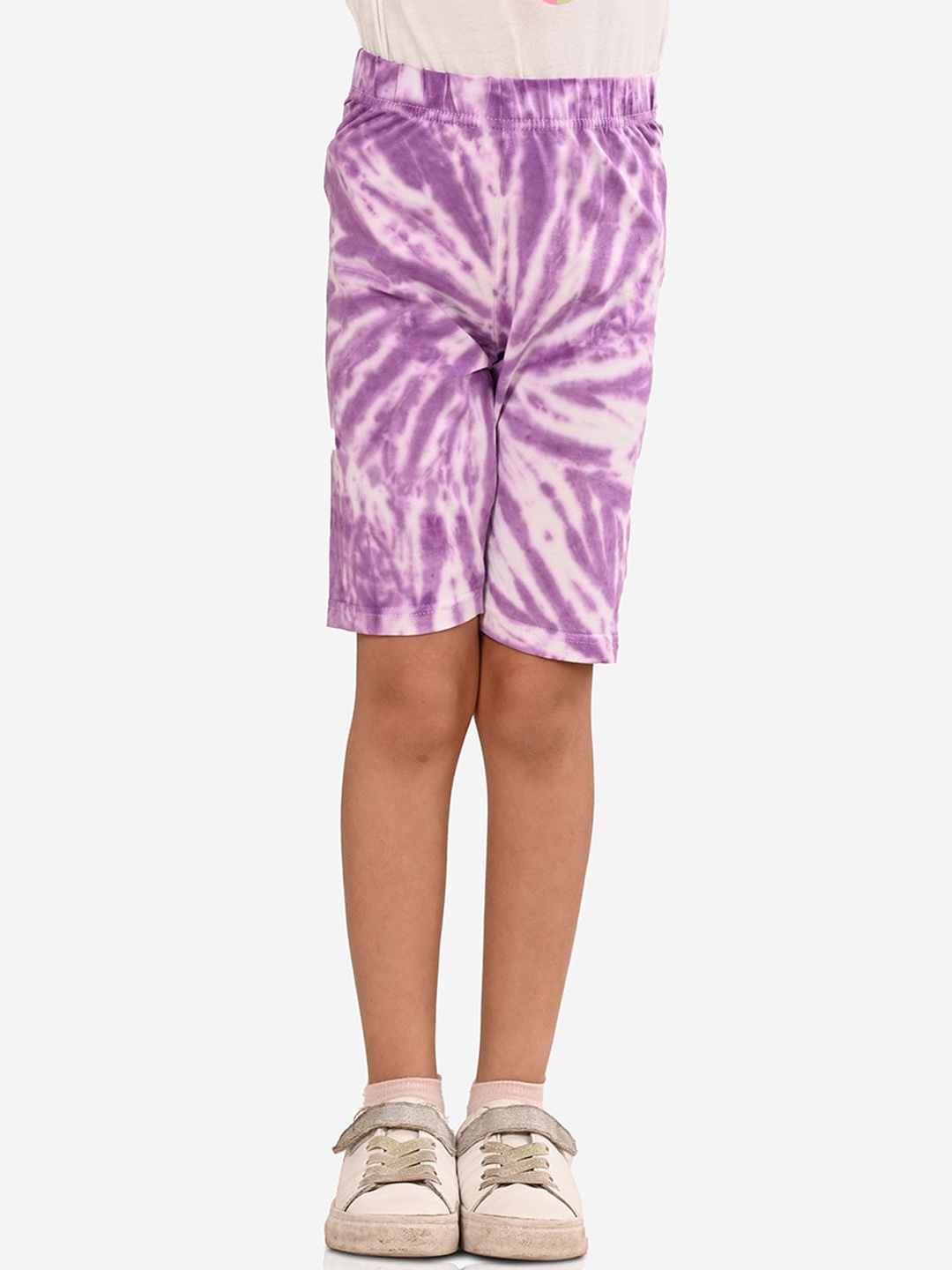 

BONKIDS Girls Tie & Dye Skinny Fit High-Rise Cotton Shorts, Purple