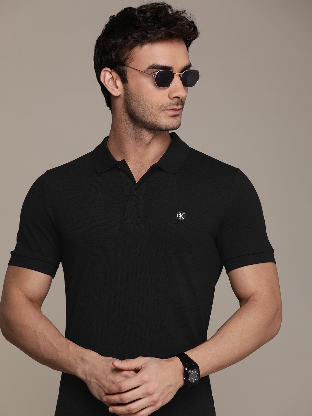 

Calvin Klein Jeans Solid Polo Collar Slim Fit T-shirt, Black