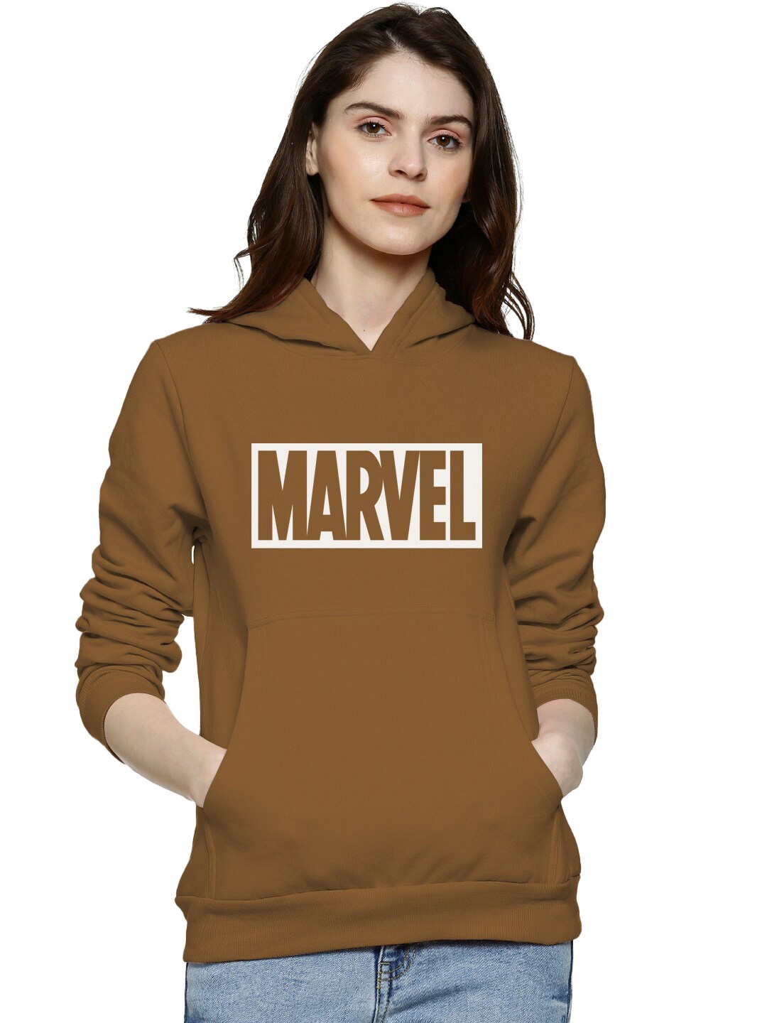 

BAESD Typography Printed Hooded Cotton Sweatshirt, Brown