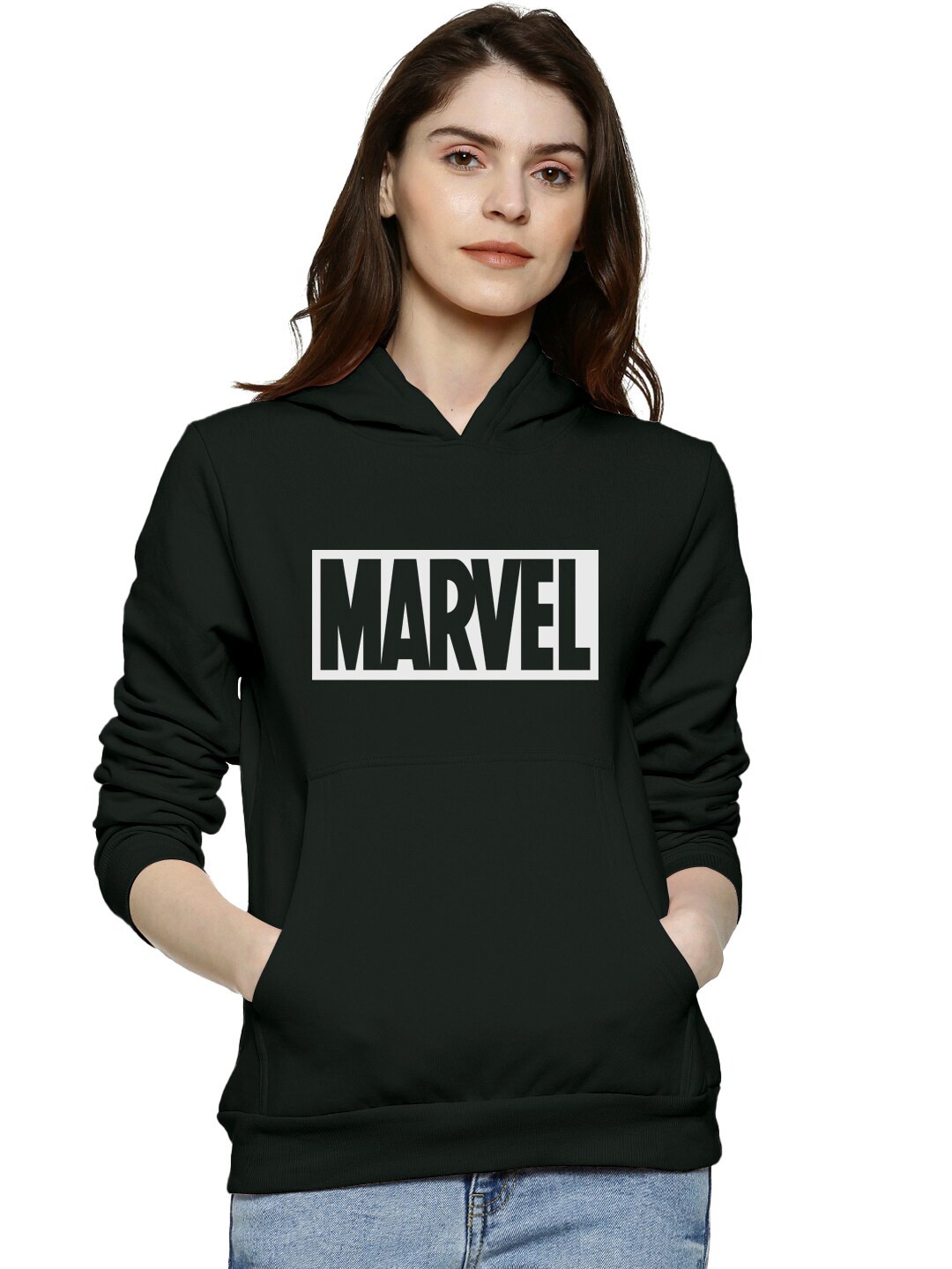 

BAESD Marvel Printed Hooded Cotton Pullover, Black