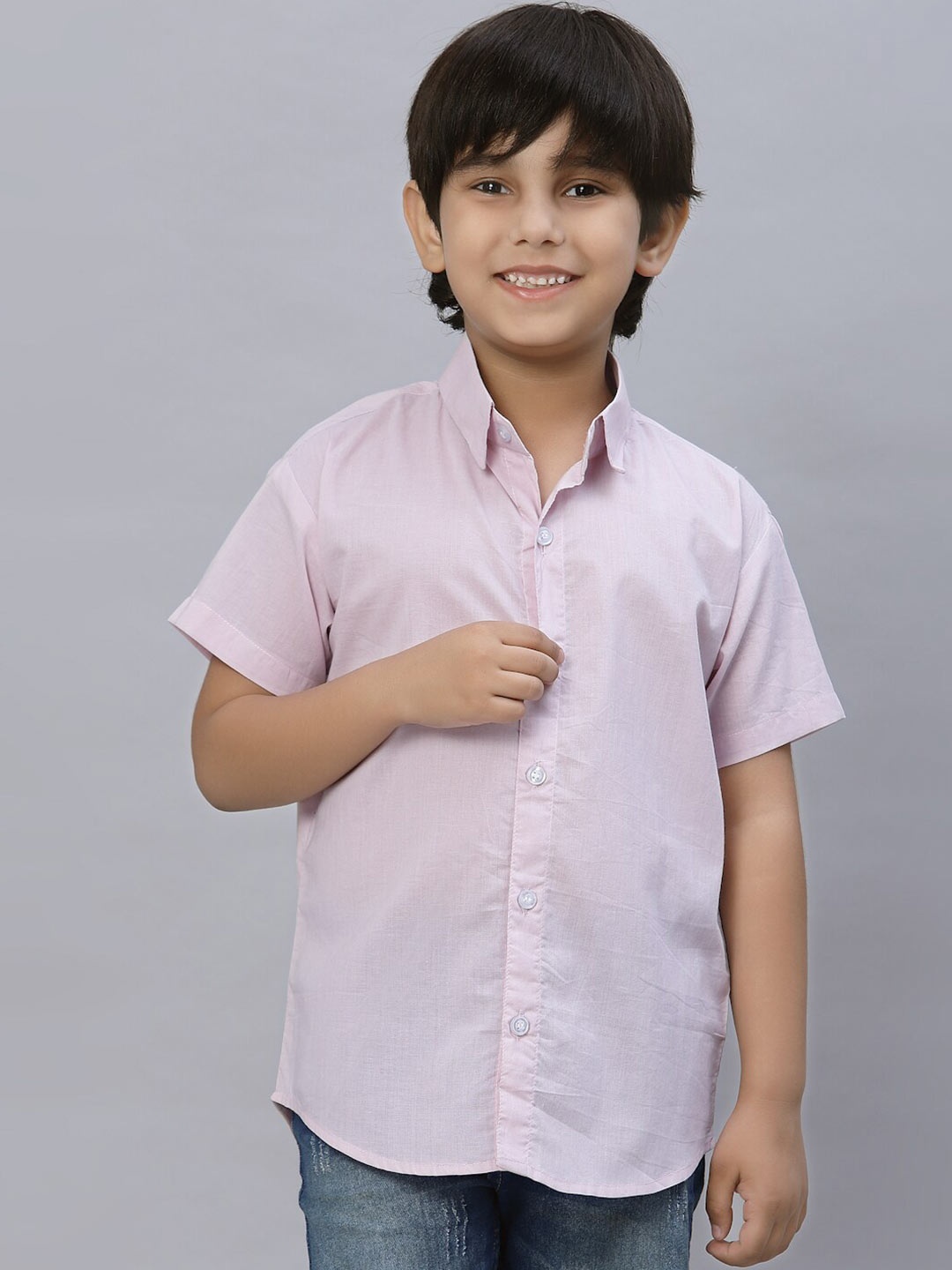

NISHAB Boys Spread Collar Short Sleeves Casual Shirt, Pink