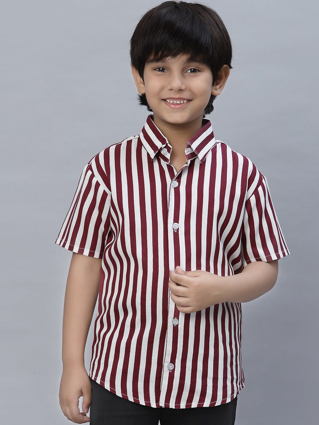 

NISHAB Boys Striped Short Sleeves Casual Shirt, Maroon