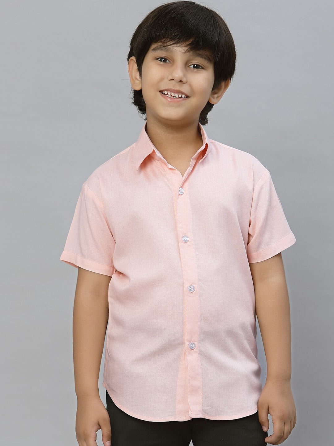 

NISHAB Boys Spread Collar Short Sleeves Casual Shirt, Pink