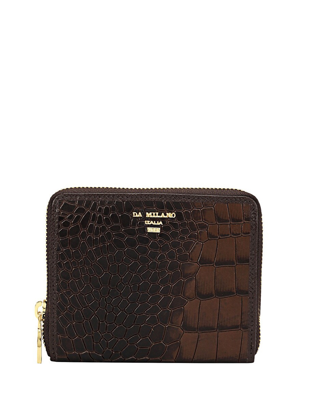 

Da Milano Animal Textured Leather Zip Around Wallet, Brown