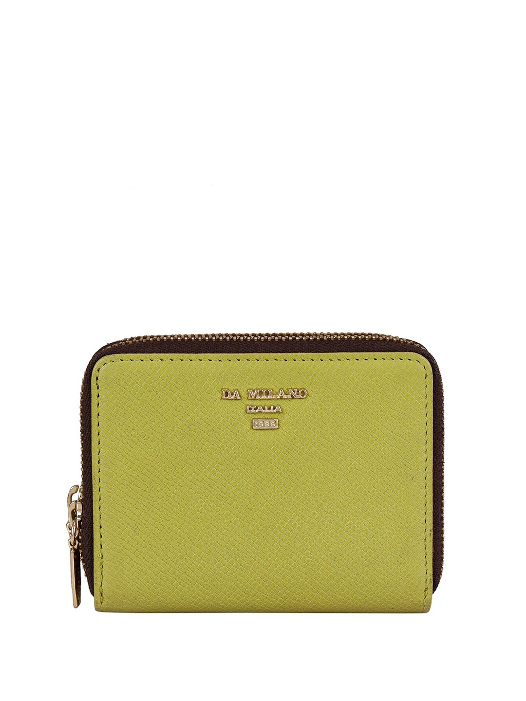 

Da Milano Women Abstract Textured Leather Zip Around Wallet, Lime green