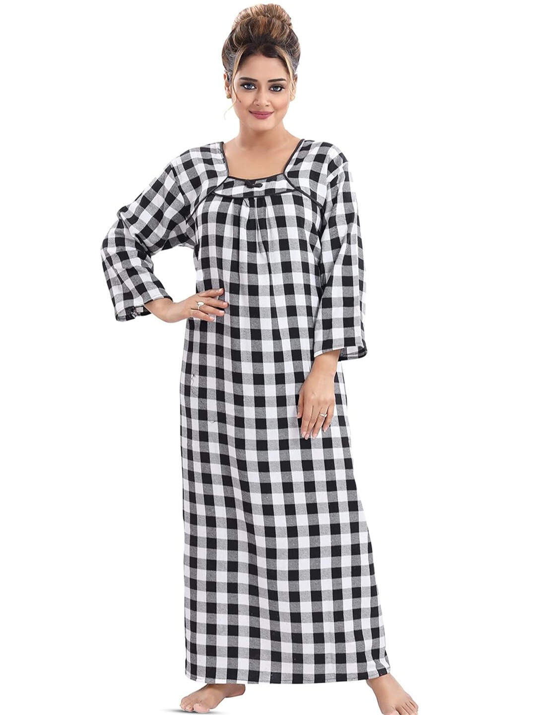 

PALIVAL Checked Maxi Nightdress, Black