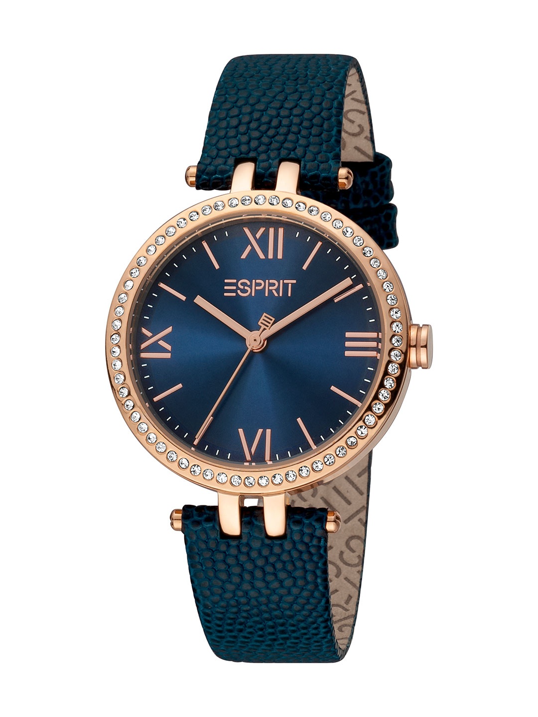 

ESPRIT Women Embellished Dial & Leather Straps Reset Time Analogue Watch ES1L377L0015, Blue