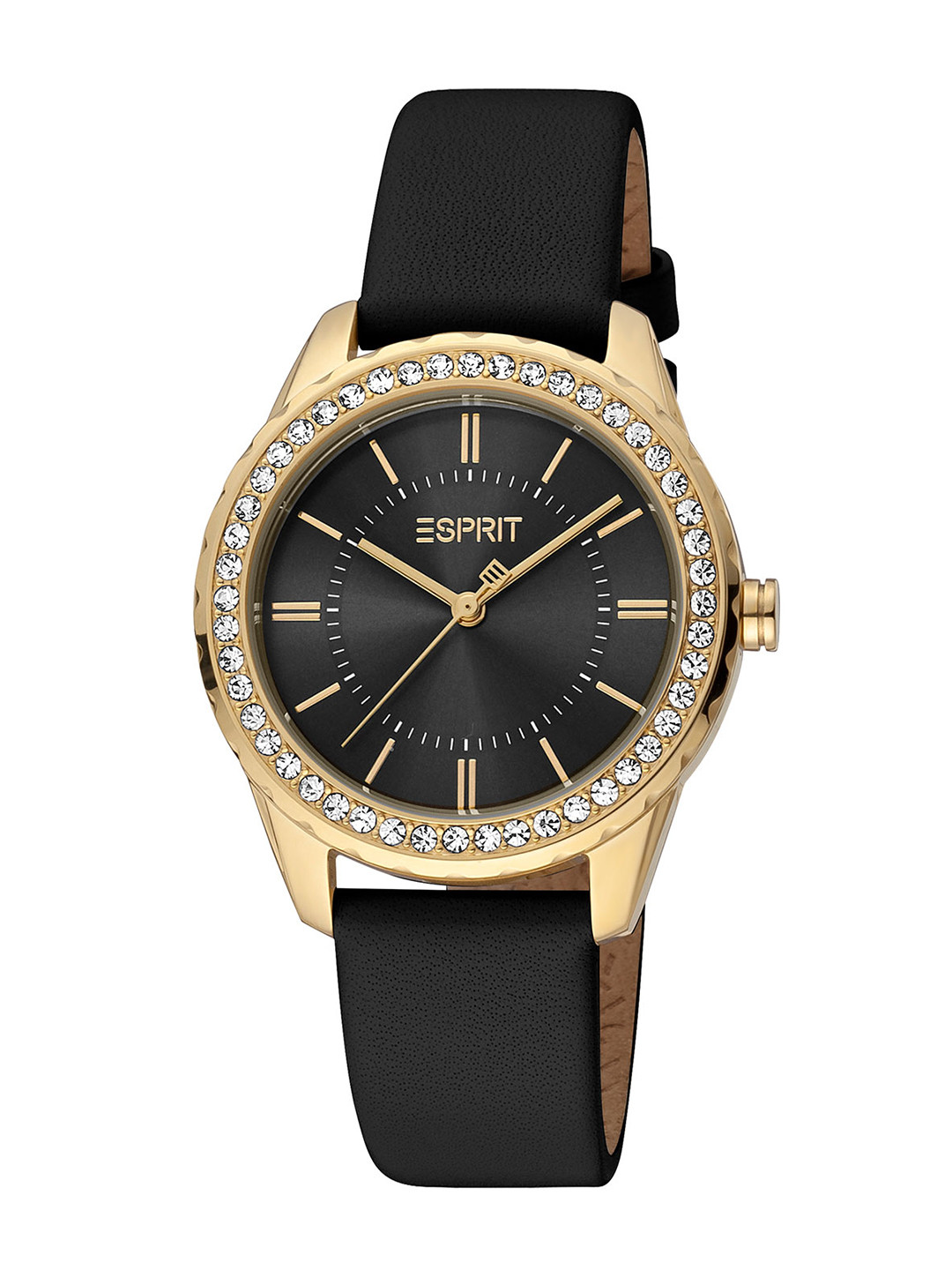 

ESPRIT Women Embellished Dial & Leather Straps Analogue Watch ES1L381L0085, Black