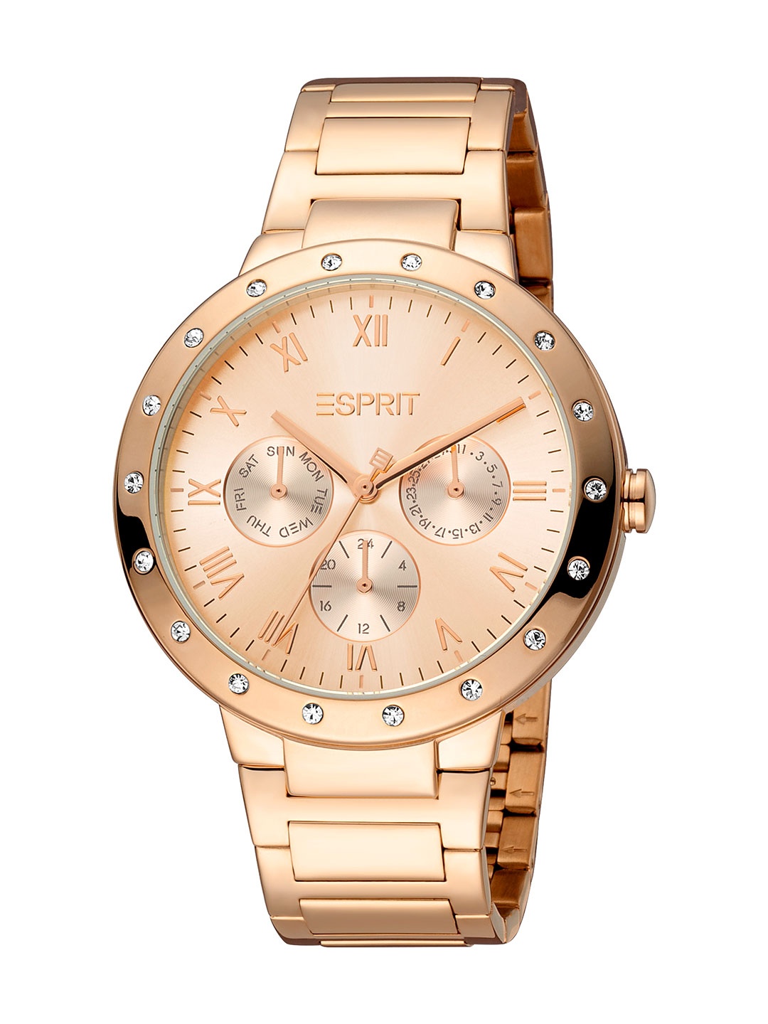 

ESPRIT Women Brass Dial & Stainless Steel Straps Multifunction Analogue Watch ES1L225M0065, Rose gold