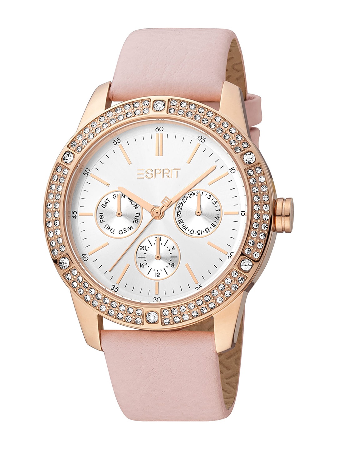 

ESPRIT Women Embellished Dial & Leather Straps Chronograph Analogue Watch ES1L338L0035, Pink