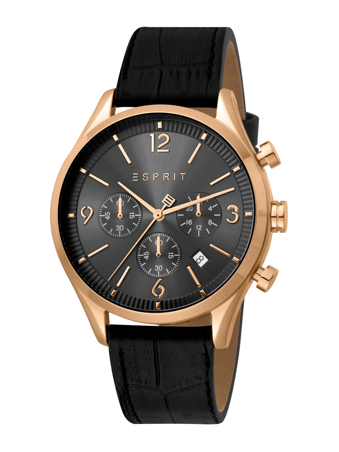 

ESPRIT Men Round Shape Leather Multi Function Watch ES1G210L0045, Black